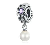 LAYCHEN Pendentif En Argent Sterling 925 Avec Zirconium Violet Texturé Vintage Pour Femme, Compatible Avec Bracelets Et Joncs Diy, Breloques En Perles Brillantes