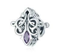 LAYCHEN Pendentif En Argent Sterling 925 Avec Zirconium Violet Texturé Vintage Pour Femme, Compatible Avec Bracelets Et Joncs Diy, Breloques En Perles Brillantes