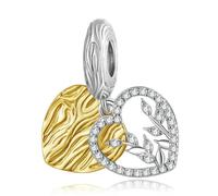 LAYCHEN Pendentif Feuille En Argent Sterling 925 En Forme De Cœur, Idéal Pour Les Bracelets Et Joncs Diy Pour Femmes, Breloques Cœur En Or, Bijoux Fins
