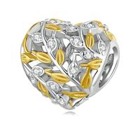 LAYCHEN Pendentif Feuille En Argent Sterling 925 En Forme De Cœur, Idéal Pour Les Bracelets Et Joncs Diy Pour Femmes, Breloques Cœur En Or, Bijoux Fins