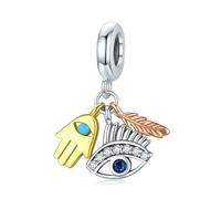 LAYCHEN Pendentif Main De Fatima En Argent Sterling 925, Breloque Colorée Avec Plumes Œil Du Diable, Pour Bracelet Original