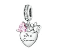 LAYCHEN Pendentif Patte D'animal En Argent Sterling 925 Et Zircone Rose, Breloque En Forme De Cœur, Pour Bracelet Et Collier Pour Femme, Diy