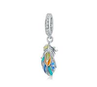 LAYCHEN Pendentif Plume De Paon En Argent Sterling 925 Émaillé Multicolore, Perle D'éternité Pour Bracelet Et Jonc Pour Femme