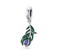 LAYCHEN Pendentif Plume De Paon En Argent Sterling 925 Émaillé Multicolore, Perle D'éternité Pour Bracelet Et Jonc Pour Femme