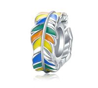 LAYCHEN Pendentif Plume De Paon En Argent Sterling 925 Émaillé Multicolore, Perle D'éternité Pour Bracelet Et Jonc Pour Femme