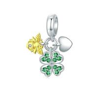 LAYCHEN Pendentif Trèfle À Quatre Feuilles En Argent Sterling 925, Breloque En Forme De Cœur, Perle Porte-bonheur Pour Bracelet Et Jonc Pour Femme, Bijoux Fins À Faire Soi-même