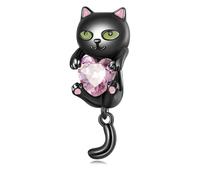 LAYCHEN Perle En Argent Sterling 925 Avec Motif De Chat Noir, Compatible Avec Un Bracelet Original Et Un Pendentif En Forme De Queue, Bijou Fin, Cadeau À Faire Soi-même