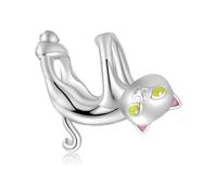 LAYCHEN Perle En Argent Sterling 925 En Forme De Chat Noir Et Blanc, Compatible Avec Bracelet Et Pendentif Pour Animal De Compagnie, Bijoux Fins, Fabrication Artisanale