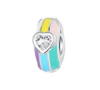 LAYCHEN Perles D'arrêt En Argent Sterling 925 Pour Bracelets, Breloques En Forme De Cœur En Émail Arc-en-ciel Et Zircone Cubique, Accessoires De Bricolage