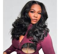 Layered Curtain Bangs Face-Framing 6x6 Glueless Wig Human Hair Pre Plucked Pre Cut HD Lace 220 Density Loose Body Wave Perruque Femme Naturelle Brésilien Cheveux Humain Glueless wig 18 Inch (45cm)