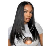 Layered Cut Face-Framing Glueless Wig Human Hair Perruque Cheveux Humain Pré-pincé Pré-coupé 200 Densité 16 Pouce Perruque Femme Naturelle Black 7X6 Straight HD Lace Wear and Go Wig for Women