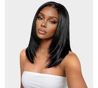 Layered Cut Straight Bob Wig Human Hair,9x6 Glueless Perruque Femme Naturelle Cheveux Humain with Drawstring Pre Cut Pre Plucked Perruque Sans Colle Ready to Wear for Black Women 10 Pounces