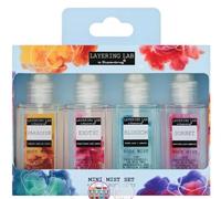 Layering Lab Lot de 4 mini brumes corporelles Paradise, sorbet, exotique et brume de fleurs Format voyage 4 x 50 ml