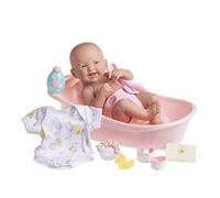 Layette Deluxe Coffret Cadeau de Bain 8 pièces | JC Toys - La Nouveau-né | Poupée en Vinyle 35,6 cm avec Accessoires | Rose | Imperméable | À partir de 2 Ans