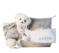 Layette pour Nouveau-né - Panier Cadeau Bébé Sucette Personnalisée avec et Bavoir Personnalisé avec le prénom du Bébé - Gris | BebeDeParis