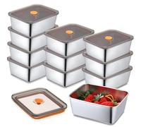 Layhit Lot de 10 récipients alimentaires en acier inoxydable avec | Boîte en métal réutilisable, pour mariner, goûter, déjeuner, restes, empilables, passe au lave-vaisselle et au congélateur