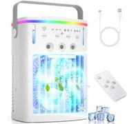 LaYiQimn Climatiseur Mobile,Refroidisseur d'air Portable à 3 Vitesses avec télécommande, réservoir de 1000 ML, 3 minuteries et têtes de pulvérisation, lumière 7 Couleurs pour la Maison, Le Bureau, la