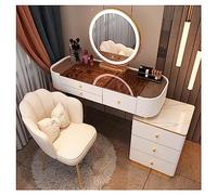 LaYiQimn Coiffeuse Coiffeuse avec Miroir, éclairage, tiroirs, Plateau en Verre, Boutons dorés, Table de Maquillage Blanche pour Chambre à Coucher
