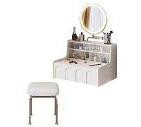 LaYiQimn Coiffeuse Coiffeuse avec Miroir éclairé et tiroirs, Table de Toilette avec 3 Modes d'éclairage, luminosité réglable, Rangement Coulissant, Ensemble de Coiffeuse Blanc pour Chambre