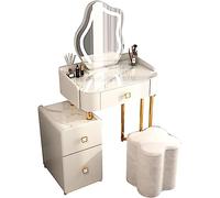 LaYiQimn Coiffeuse Coiffeuse avec Miroir Tactile 3 Couleurs éclairé, Coiffeuse avec Armoire et 3 tiroirs, Coiffeuse avec Tabouret rembourré pour Femmes, Filles et Chambre (B 70 cm)