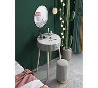 LaYiQimn Coiffeuse Coiffeuse en MDF avec Miroir Rond, Coiffeuse pour Chambre à Coucher, Salle de Bain, 1 tiroir, Tabouret rembourré de 40 cm (Vert, Rose, Gris)
