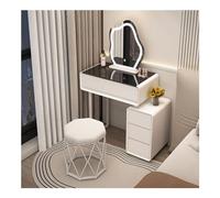 LaYiQimn Coiffeuse Coiffeuse, Table de Toilette, Miroir, 3 Modes d'éclairage, luminosité réglable, Tabouret rembourré pour Chambre et Salle de Bain (Couleur : Blanc, Taille : Nuages_70 cm)
