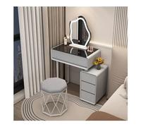 LaYiQimn Coiffeuse Coiffeuse, Table de Toilette, Miroir, 3 Modes d'éclairage, luminosité réglable, Tabouret rembourré pour Chambre et Salle de Bain (Couleur : Gris, Taille : Nuages_50 cm)