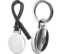 Laylion AirTag - Étui de Protection en Acier Inoxydable avec Sangle, Porte-clés - pour Porte-clé - avec Accessoire résistant aux Rayures - Noir + argenté