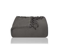 LAYNENBURG Premium Couvre-lit avec Franges nouées à la Main - 100% Coton - 150 x 220 cm - Couverture d'été en piqué gaufré en Coton, Couvre-canapé & Couverture de canapé (Anthracite)