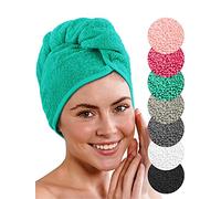 LAYNENBURG Toalla turbante de lujo de 2 piezas Con botón Para Pelo Corto y Largo - 100% algodón - 8 elásticos Para el Pelo Gratis - Turbante de secado rápido y absorbente (Turquoise)