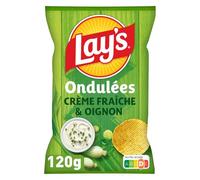LAYS Chips Ondulées Saveur Crème Fraîche et Oignon - Format 120g - Texture Craquante et Gourmande - Sachet Individuel - Lot de 6
