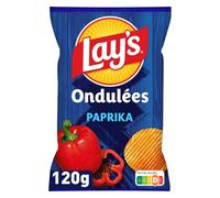 LAYS Chips Ondulées Saveur Paprika - Format 120g - Emballage Pratique en Wrap - Texture Croustillante et Goût Équilibré - Lot de 6