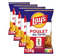 Lay's Chips Ondulées Saveur Poulet Thym 120g (Lot de 4)