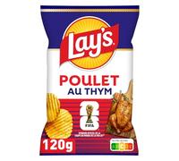 LAYS Chips Ondulées Saveur Poulet Thym - Paquet de 120 g - Apéritif Croustillant et Aromatisé pour Moments Gourmands - Lot de 6