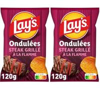 Lay's Chips Ondulées Saveur Steak Grillé à la Flamme 120g (Lot de 2)