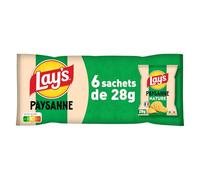 LAY'S Chips Recette Paysanne Nature - 6 sachets de 28g - Chips ondulées aux pommes de terre 100% françaises - Format pratique pour apéritifs et pique-niques - Lot de 6