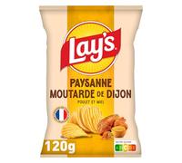 LAY'S Chips Recette Paysanne saveur Poulet Moutarde de Dijon et Miel - 120g - Chips ondulées épaisses 100% pommes de terre françaises en sachet individuel - Lot de 6