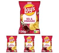 Lay's Chips Saveur Sel et Vinaigre 130g (Lot de 4)