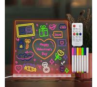 Laysinly acrylique tableau effacer à sec avec support pour bureau, 20 x 20 CM, 7 couleurs bureau LED tableau de notes pour faire la liste mémo, alimenté par USB, télécommande, stylo 7 couleurs