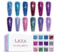 Laza 12 Colors Glitter Nail Art Acrylic Nails Powder Mixed Sequins Iridescent Flakes Ultra-Thin Paillette Sparkles Tips Chunky Box 120g for Face Eyes Body Hair Crafts Tumblers - Mermaid Princess