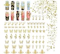Laza 370pcs Gold Nail Charms Y2k Alloy Nail Art Charms 3D Love Snake Butterfly Pendant Nail Rhinestones Gothic Gold Multi-Shapes Metallic Studs Nail Art Jewelry Crystal Glitter for Nail Design