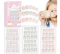 Laza 72pcs Children Nails Press On Pre-glue Full Cover | Full Cover Silver Glitter Stars Pink Heart Short Ombre False Nail Kits for Kids Teenager Girls - Sparkling Sweety