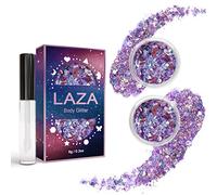 Laza Body Glitter, 2 Jars Iridescent Chunky Sequins with Glitter Glue Perfect for Women Eyeshadow Makeup Face Paint Festival Rave Outfits Hair Accessories Carnival Party Costumes - Colorful Purple