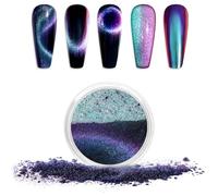 Laza Cat Eye Chrome Nail Powder Chameleon Magnetic Powder Cat Eye Effect Mirror Effect Pigment Dust Magic Galaxy Holographic Effect Glitter with Magnetic Stick for Velvet Nail Art - Emerald Peacock