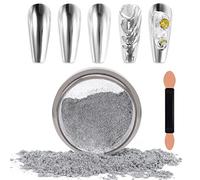 Laza Chrome Nail Powder, Metallic Mirror Effect Pigment, Silver