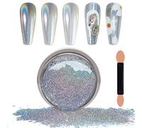 Laza Chrome Nail Powder Mirror Effect Metallic Dust Holographic Glitter Glazed Manicure Decoration Reflective Pigment for DIY Gel Polish Nail Art, Resin Craft, Gifts - Laser Silver