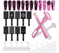 Laza Lot d'aimants à ongles super puissants 5 en 1 avec 5 supports à ongles, 100 languettes adhésives et 9 baguettes magnétiques à motifs pour nail art 9D Galaxy Cat Eye Nail Art, ongles magnétiques