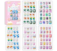 Laza Lot de 120 faux ongles à clipser pour enfants avec couverture complète de couleurs dégradées de paillettes arc-en-ciel scintillantes licorne pour enfants adolescentes et filles
