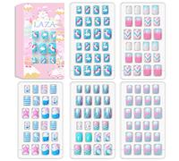 Laza Lot de 120 faux ongles à clipser pour enfants avec couverture complète et dégradé de couleur arc-en-ciel scintillante licorne pour enfants adolescentes - Ocean Seashell