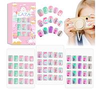 Laza Lot de 60 faux ongles à presser pour enfants Couverture complète à paillettes Dégradé de couleurs arc-en-ciel scintillante Kit de faux ongles courts pour enfants et adolescentes - Papillon Sirène